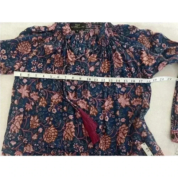 NAT Natalie Martin Size Medium Lola Blue Floral Blouse Bohemian Boho - Picture 8 of 9